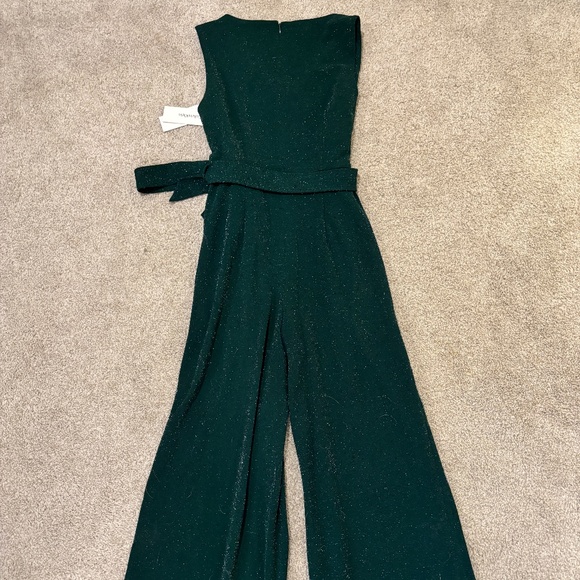Calvin Klein Emerald Green Glitter Wide Leg Belted Jumpsuit NWT - Picture 8 of 9